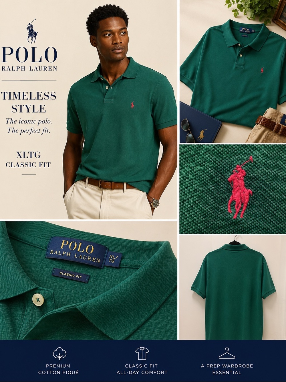 Polo Ralph Lauren XLTG Classic Fit Green Pink Pony Polo Preppy Tall